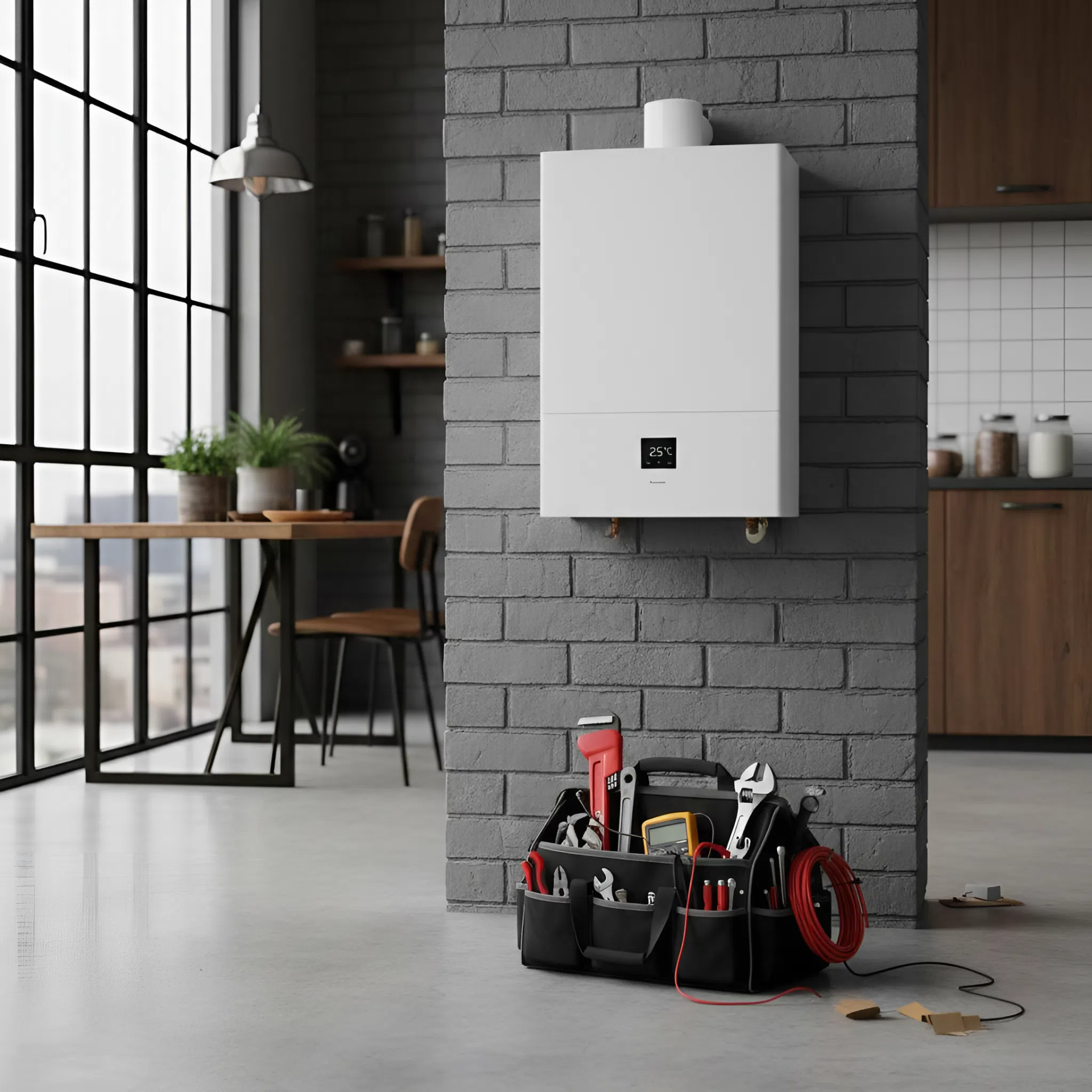 Duvara Monte Beyaz Kombi ve Servis Çantası